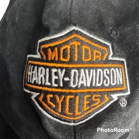 HARLEY Davidson Suede Baseball Hat Cap Embroidered Badge Logo Black Adjustable - Picture 2 of 7